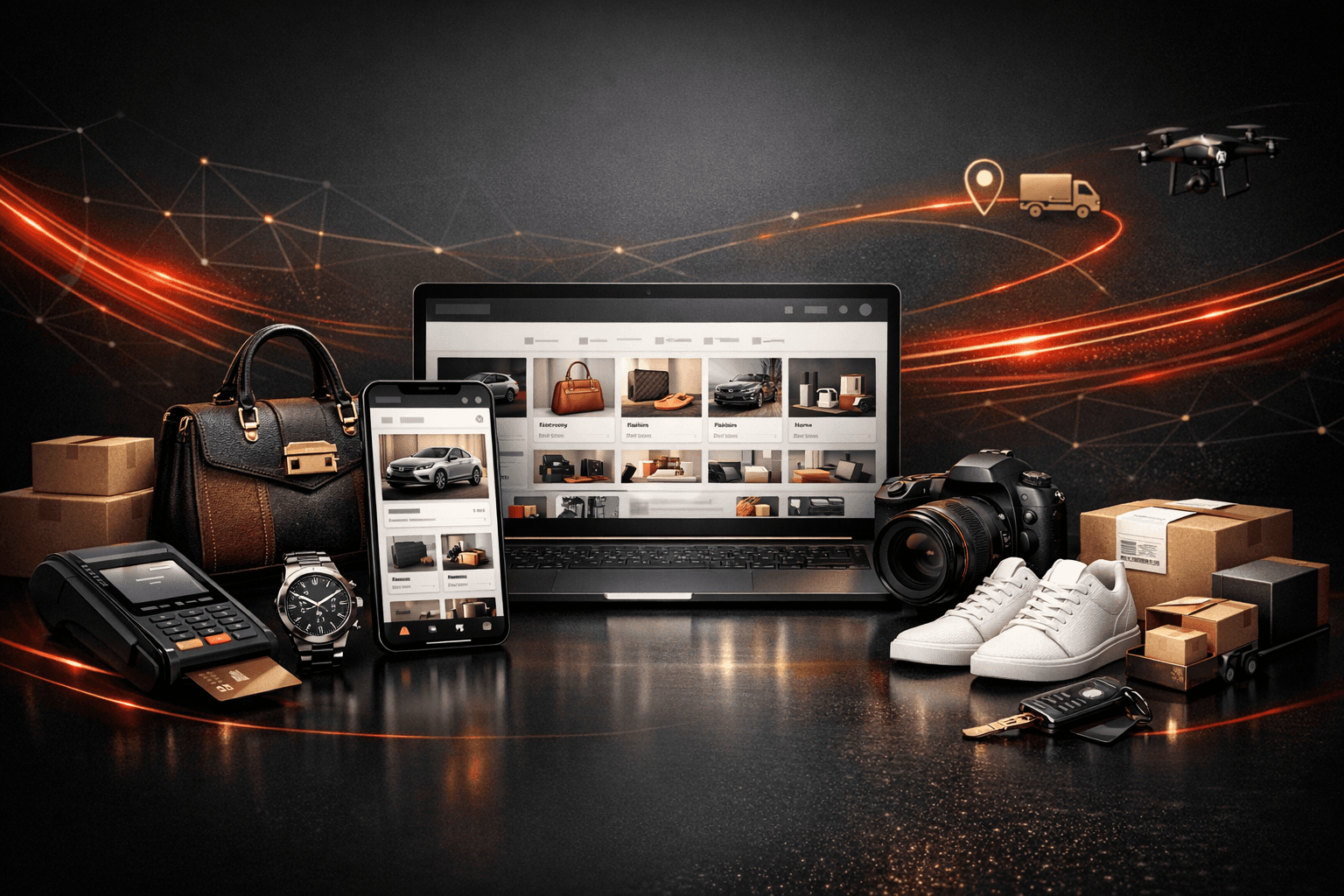 Commerce operators reviewing marketplace growth signals on premium digital dashboards.